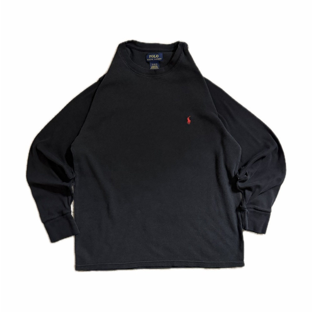 Polo Ralph Lauren Black Waffle Knit Thermal Long Sleeve Shirt — Size XL